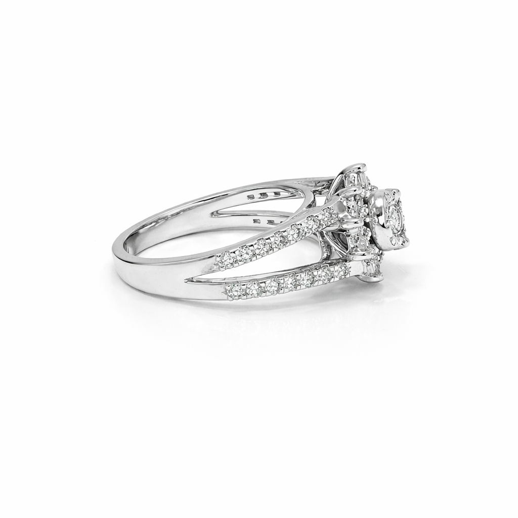 1 Carat Natural Diamond Sunflower and 14k White Gold Ring