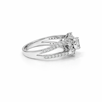 1 Carat Natural Diamond Sunflower and 14k White Gold Ring