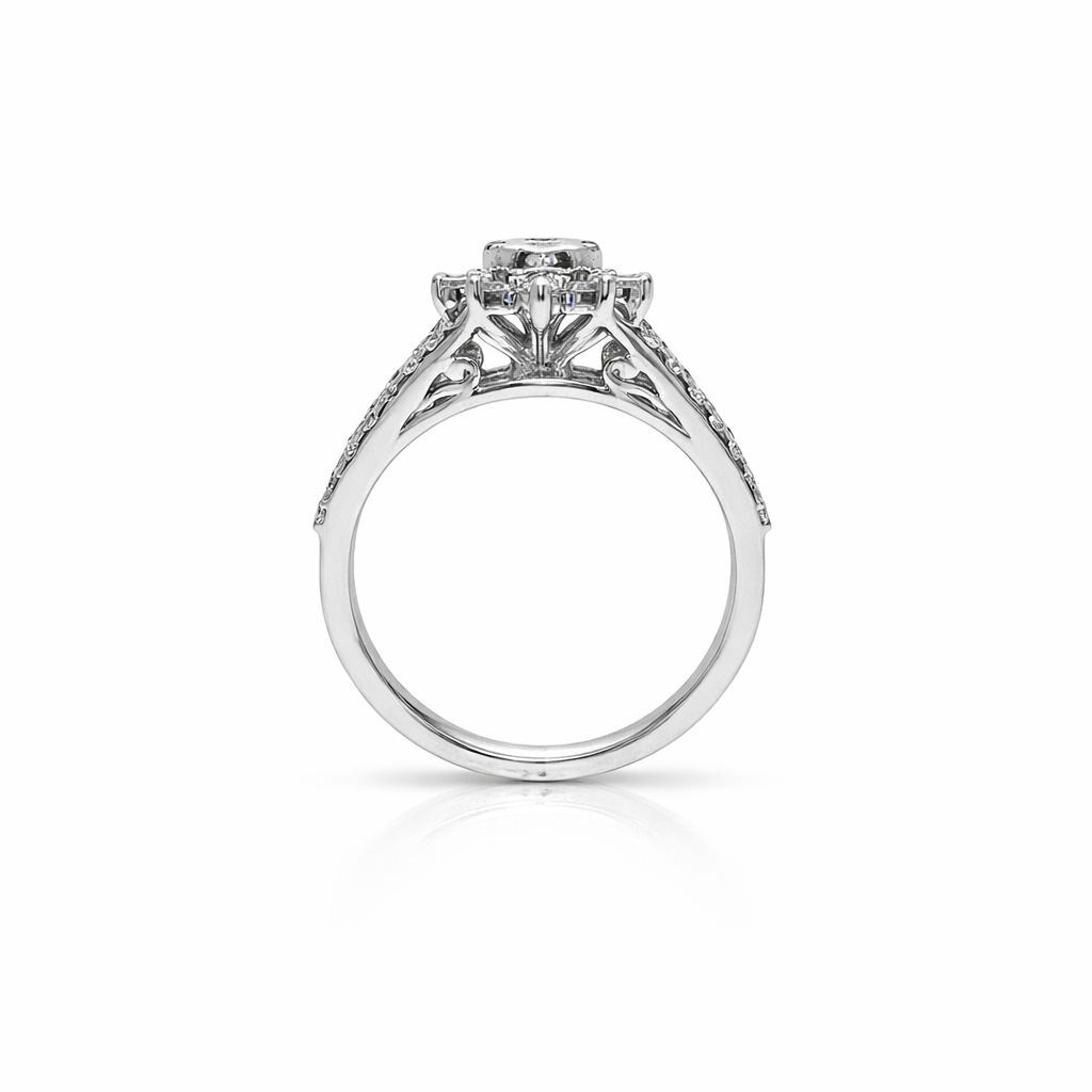 1 Carat Natural Diamond Sunflower and 14k White Gold Ring
