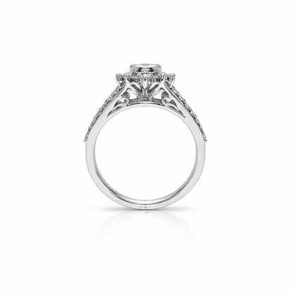 1 Carat Natural Diamond Sunflower and 14k White Gold Ring