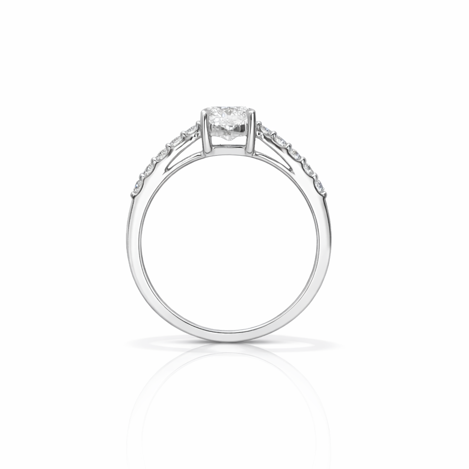 1.02 Carat Cushion Brilliant Lab Grown Diamond in 18k White Gold with Pavé Cathedral Setting