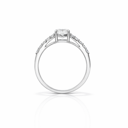 1.02 Carat Cushion Brilliant Lab Grown Diamond in 18k White Gold with Pavé Cathedral Setting