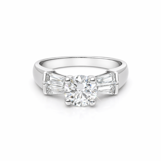 1 Carat Round Brilliant Art Deco Engagement Ring in 14k White Gold