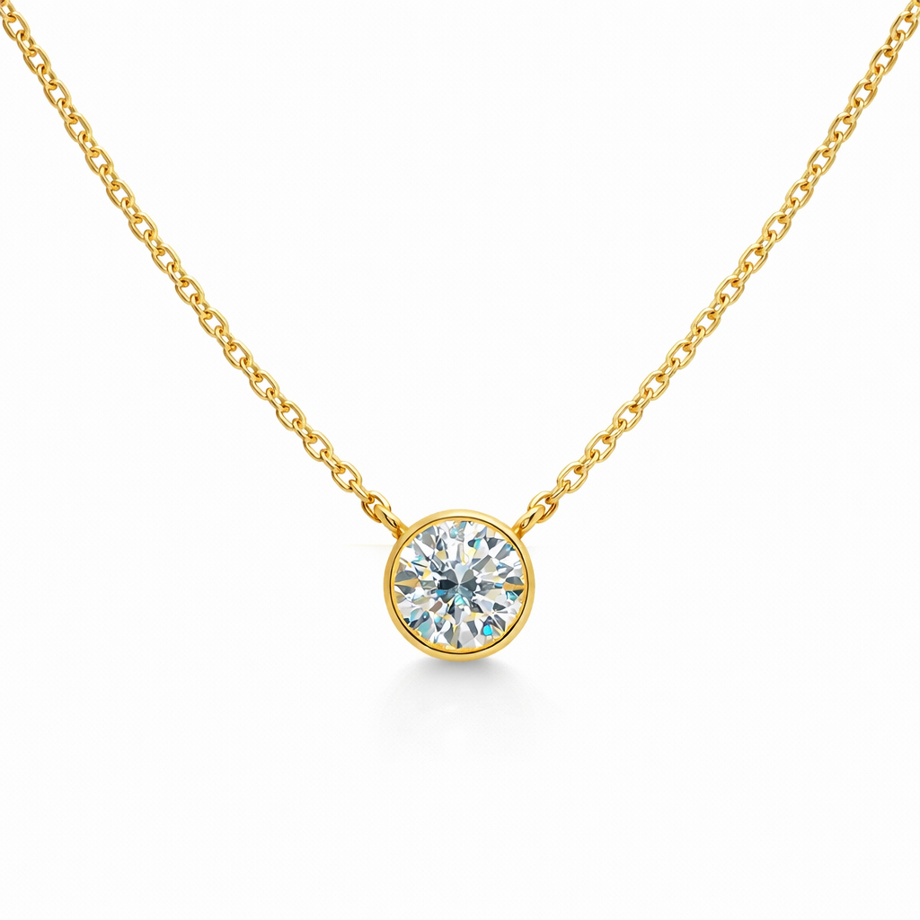 14k Gold 1/2 ct Lab Diamond Bezel Set Necklace - 18"