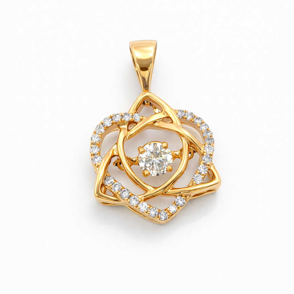 14k Yellow Gold Celtic Love Knot Pendant with Floating Diamonds (0.25 tcw)
