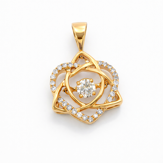 14k Yellow Gold Celtic Love Knot Pendant with Floating Diamonds (0.25 tcw)