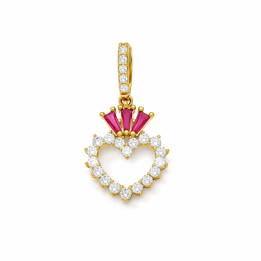 14k Gold Crown Heart Pendant