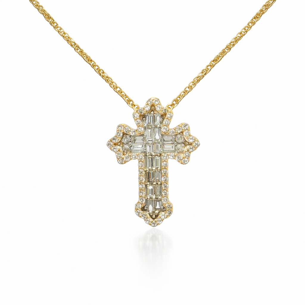 14k Gold Natural Diamond Cross Necklace | 0.47 tcw