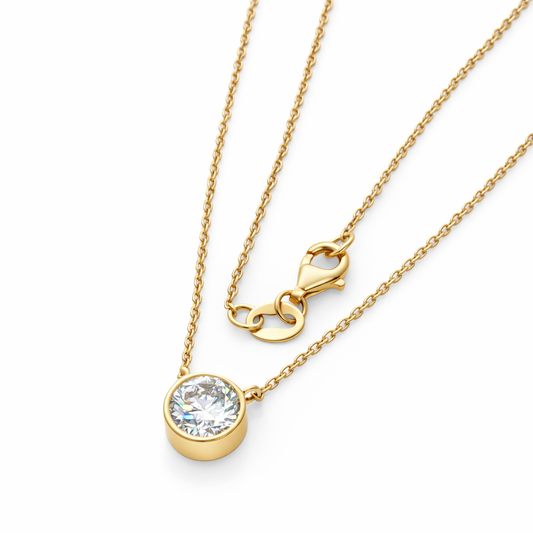 14k Gold 1ct Lab Diamond Bezel Set Necklace - 18"