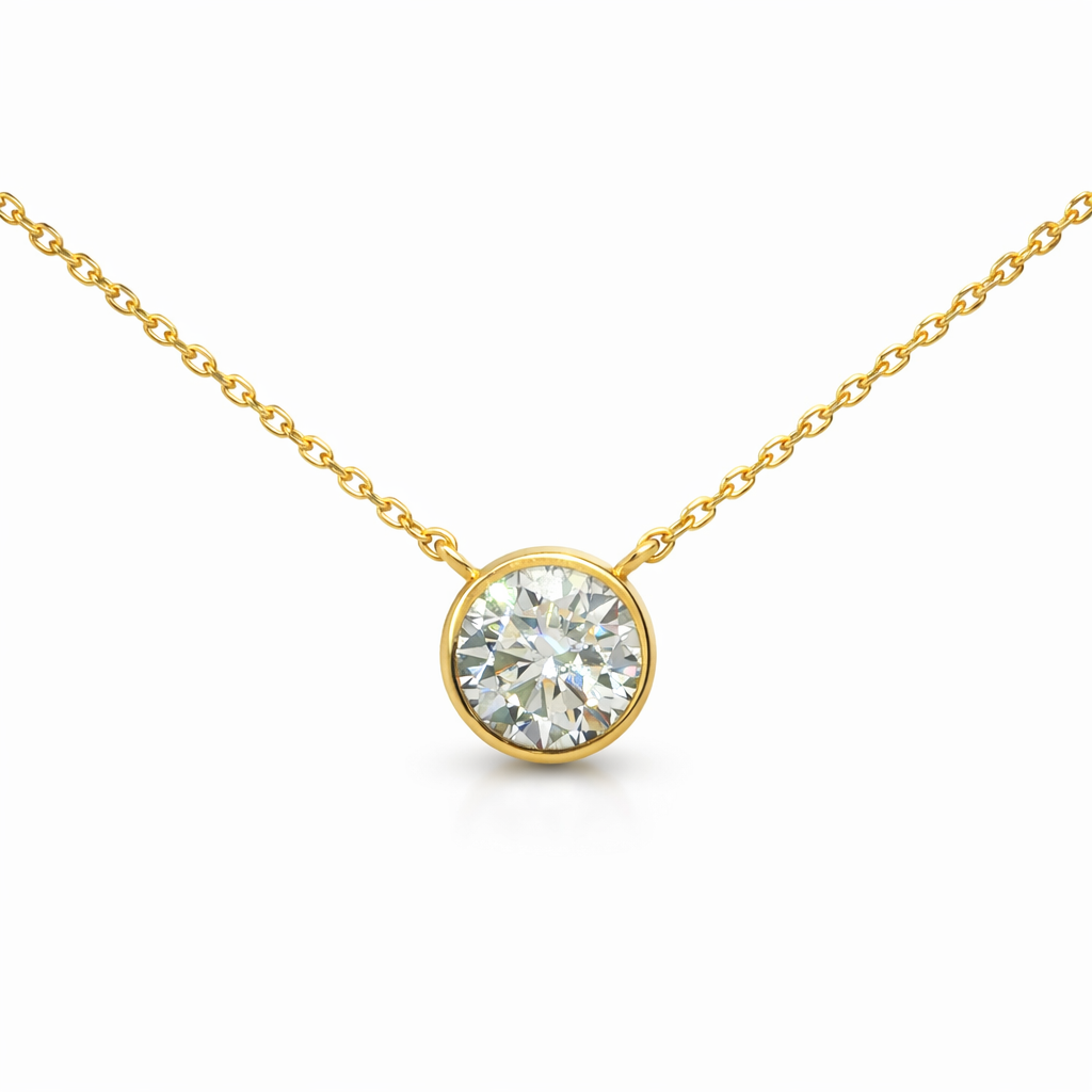 14k Gold 1ct Lab Diamond Bezel Set Necklace - 18"