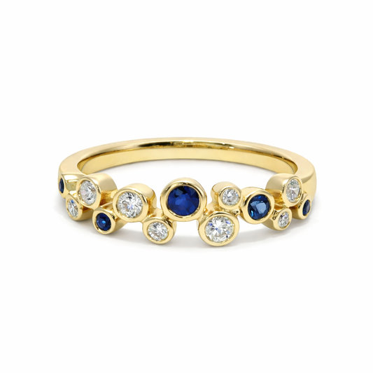 18k Gold Natural Diamond and Sapphire Bubble Ring | 0.39 tcw