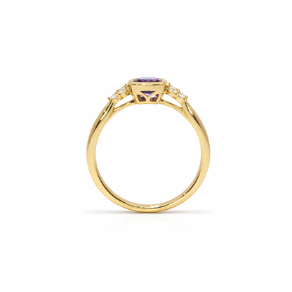 18k Gold Bezel Set Amethyst with Natural Diamond Accent Ring