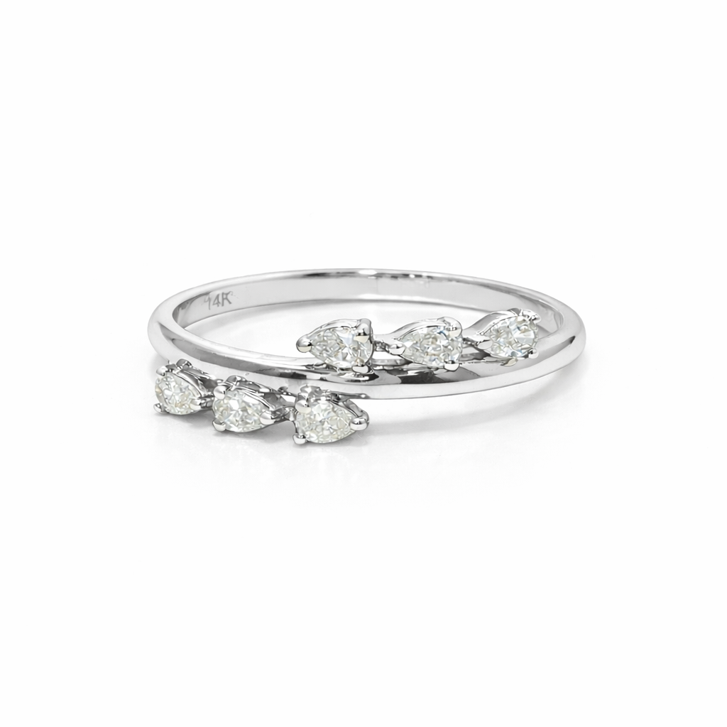 14k Gold with 6 Pear Cut Natural Diamond Band (0.30 tcw)