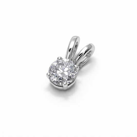 14k White Gold Natural Diamond Solitaire Pendant (0.33tcw) Necklace - 18"