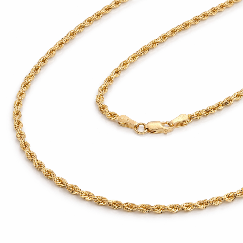 14k Gold Solid Rope Chain Necklace | 2.4mm | 22" | 10.7g