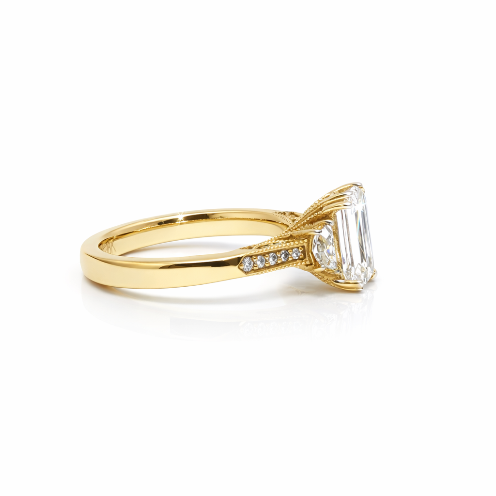 Antique 1.5 Carat Emerald Cut Engagement Ring in 18k Yellow Gold