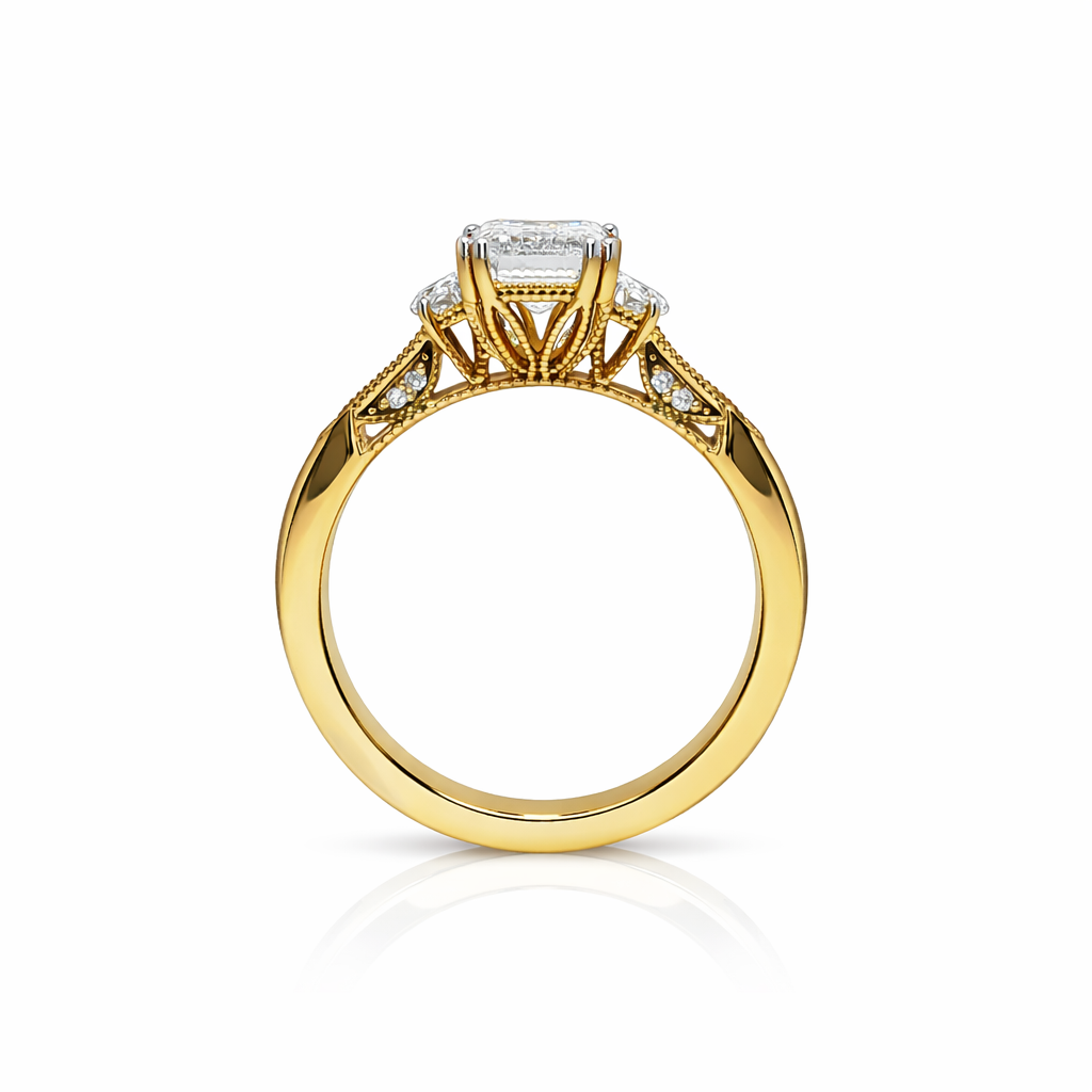 Antique 1.5 Carat Emerald Cut Engagement Ring in 18k Yellow Gold
