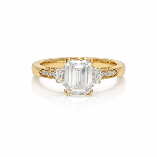 Antique 1.5 Carat Emerald Cut Engagement Ring in 18k Yellow Gold