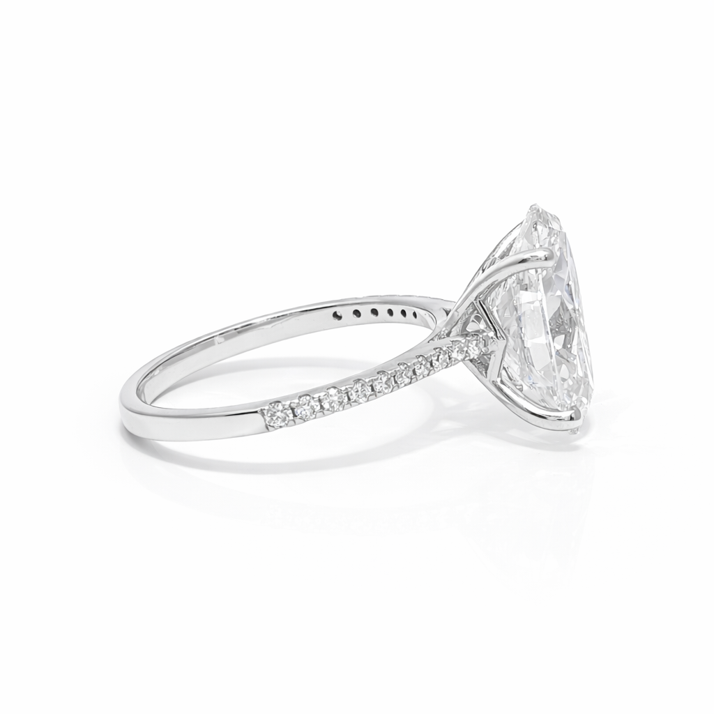 14k White Gold 4.03 Carat Oval Lab Grown Diamond Pavé Engagement Ring | E/VS2