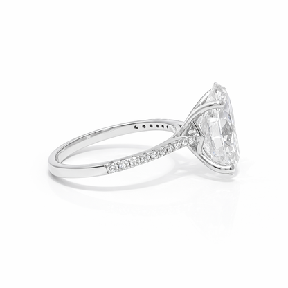 14k White Gold 4.03 Carat Oval Lab Grown Diamond Pavé Engagement Ring | E/VS2