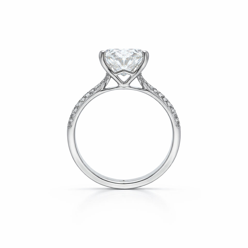 14k White Gold 4.03 Carat Oval Lab Grown Diamond Pavé Engagement Ring | E/VS2