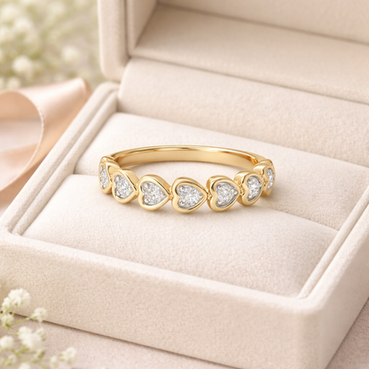 14k Gold Natural Diamond Heart Half Eternity Ring Size 7" (0.35 tcw)