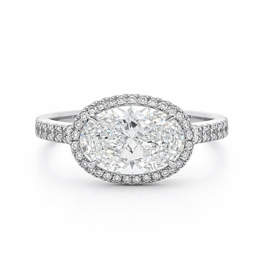 14k White Gold East West Oval Halo Engagement Ring 2.559 tcw