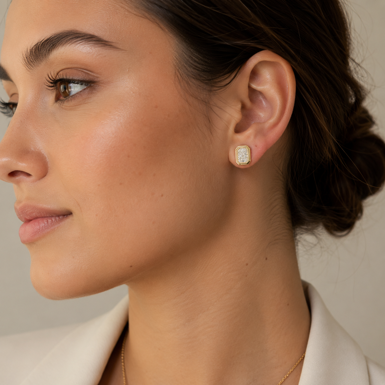 14k Gold Radiant Lab Diamond Bezel Set Push Back Stud Earrings | 2.10 tcw