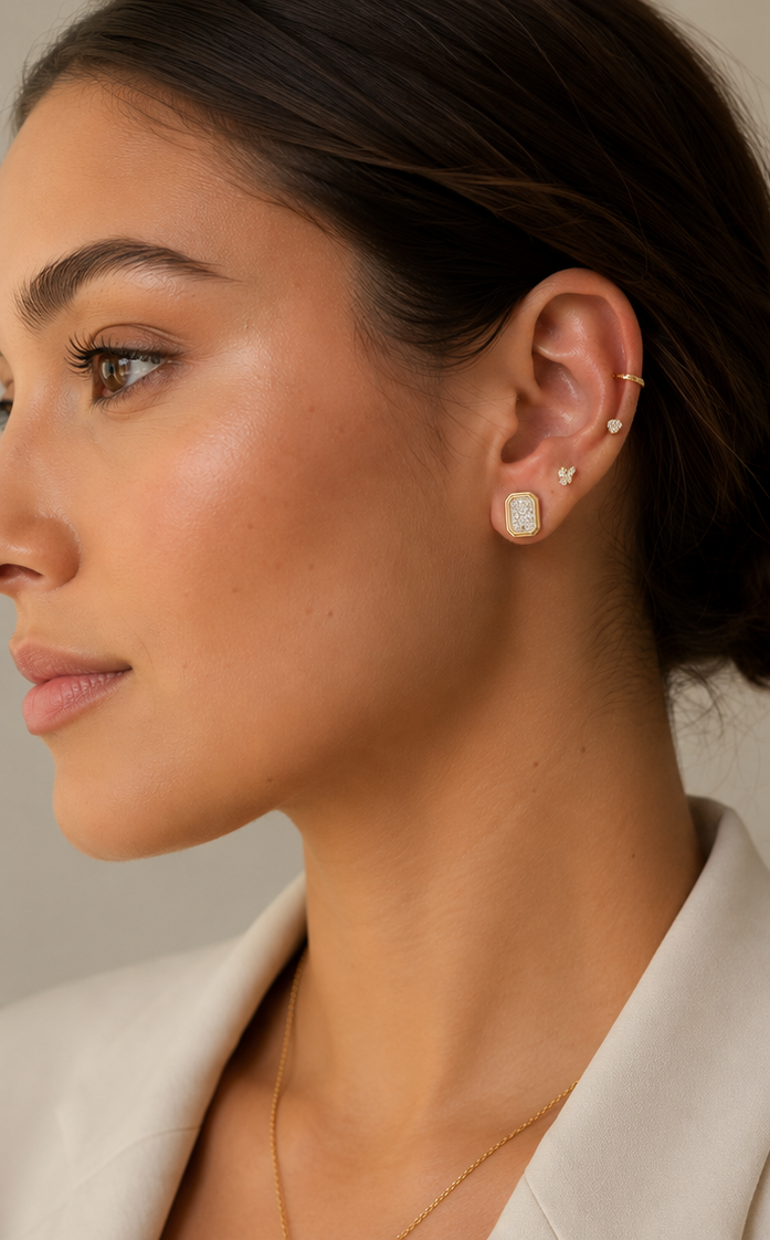 14k Gold Radiant Lab Diamond Bezel Set Push Back Stud Earrings | 2.10 tcw