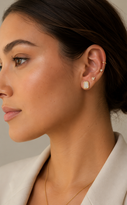 14k Gold Radiant Lab Diamond Bezel Set Push Back Stud Earrings | 2.10 tcw