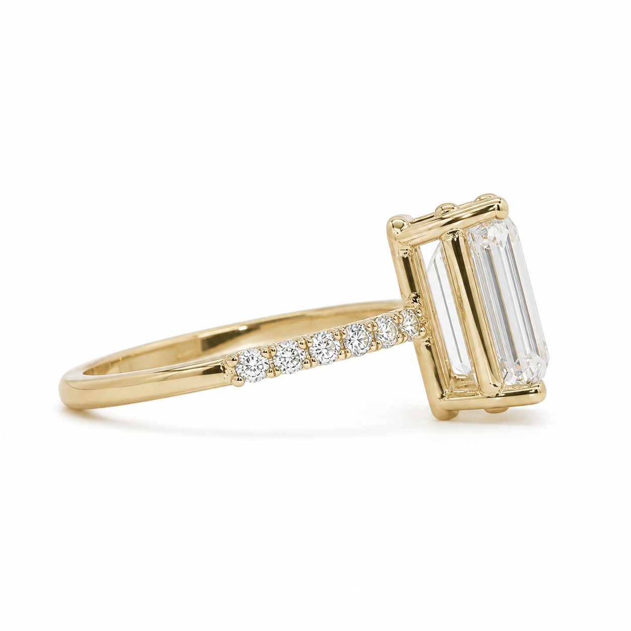14k Gold 2.5ct Criss Cut Lab Diamond Engagement Ring with Pavé Band