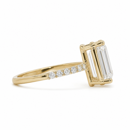 14k Gold 2.5ct Criss Cut Lab Diamond Engagement Ring with Pavé Band