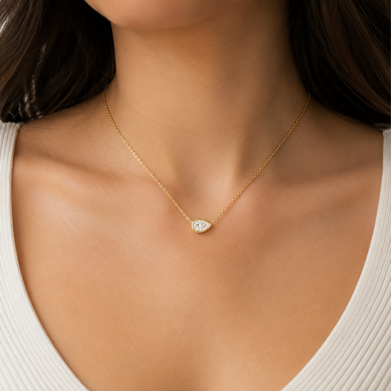 18k Gold Bezel Set Pear Pendant Necklace – 18"