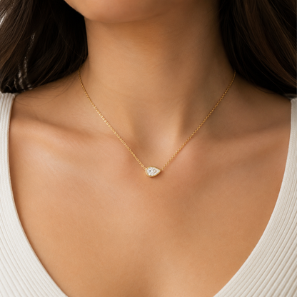 18k Gold Bezel Set Pear Pendant Necklace – 18"