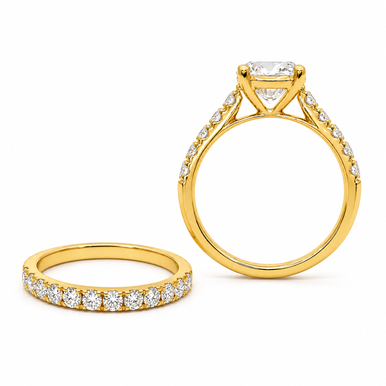 14k Yellow Gold 2.07ct Round Lab Diamond Bridal Set | E Color VS1
