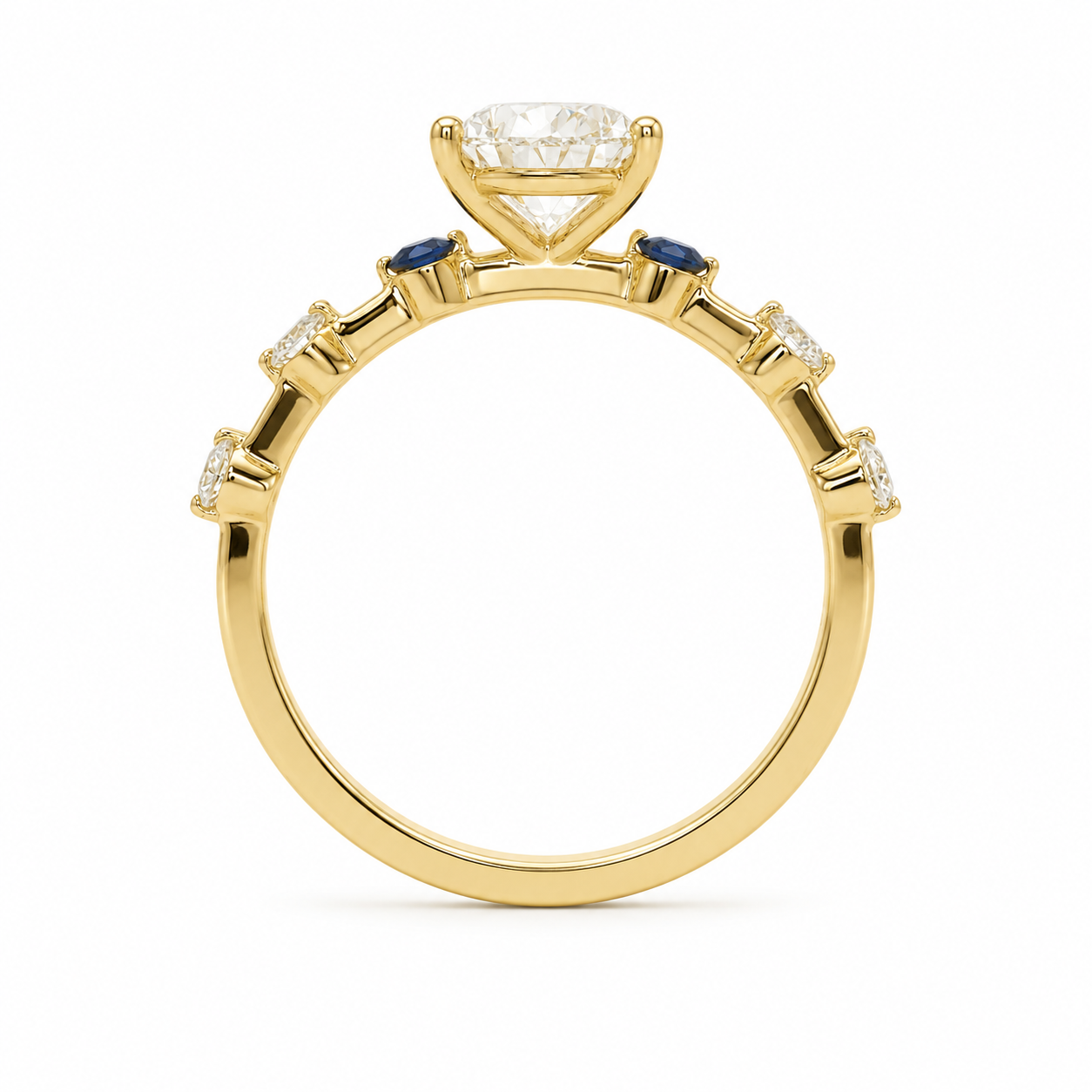14k Gold 1.52ct E/VS1 Pear Lab Diamond Engagement Ring with Sapphire & Diamond Accents