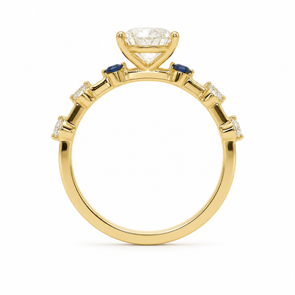 14k Gold 1.52ct E/VS1 Pear Lab Diamond Engagement Ring with Sapphire & Diamond Accents