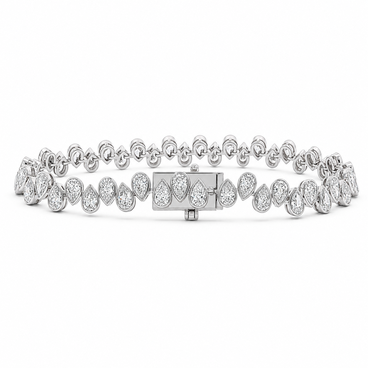 14k White Gold Bezel Set Alternating Pear Lab Grown Diamond Tennis Bracelet | 8.82 CTW