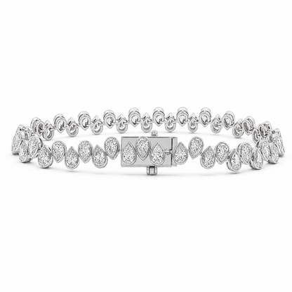 14k White Gold Bezel Set Alternating Pear Lab Grown Diamond Tennis Bracelet | 8.82 CTW