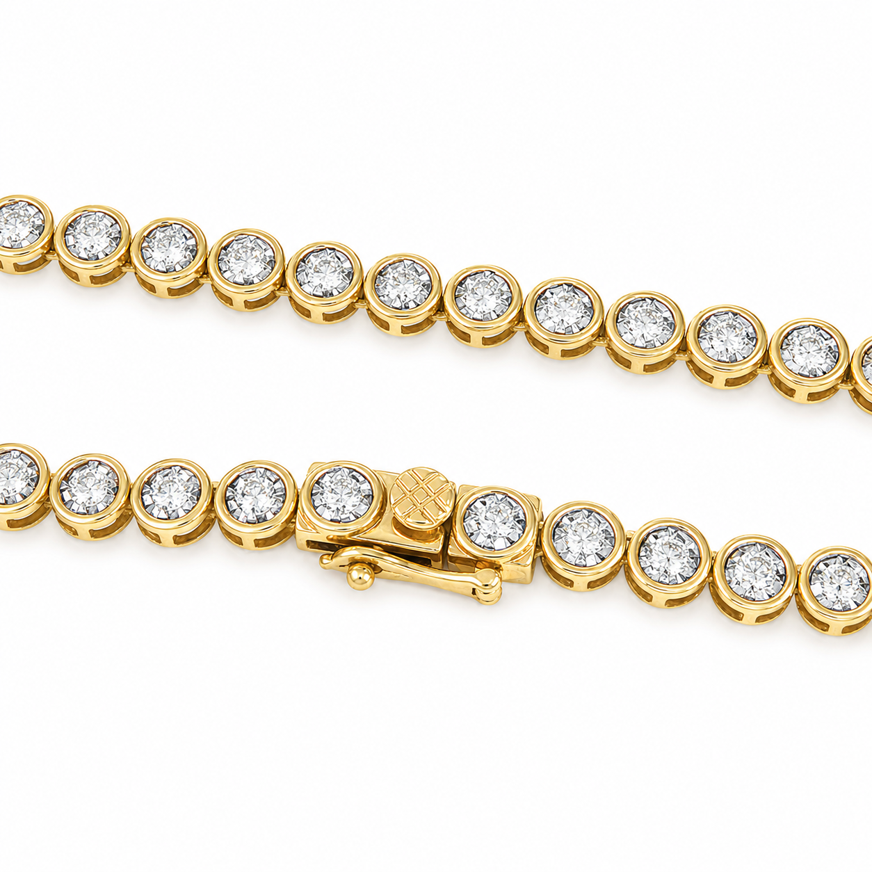 14K Gold Round Bezel Natural Diamond Necklace