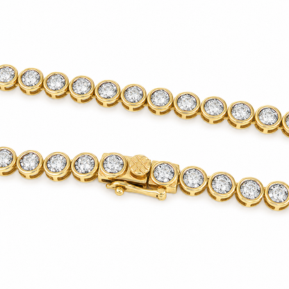 14K Gold Round Bezel Natural Diamond Necklace