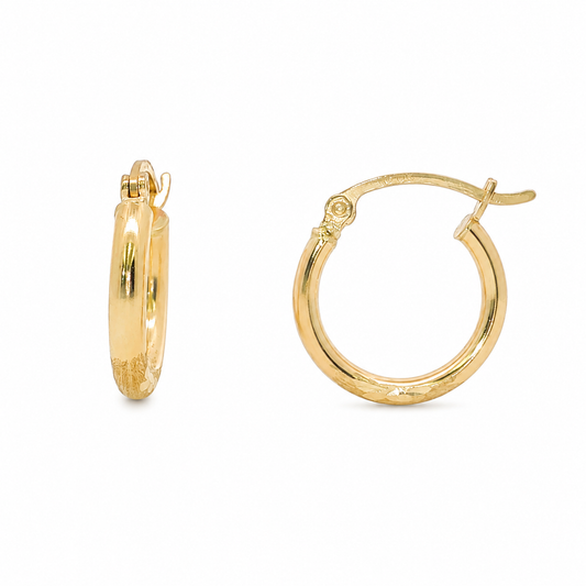 14k Gold Diamond Cut Huggie Hoop Earrings | 10mm