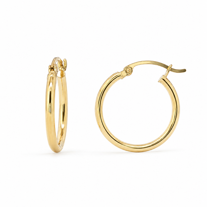 14k Gold High Polish Small Hoop Earrings | 17mm