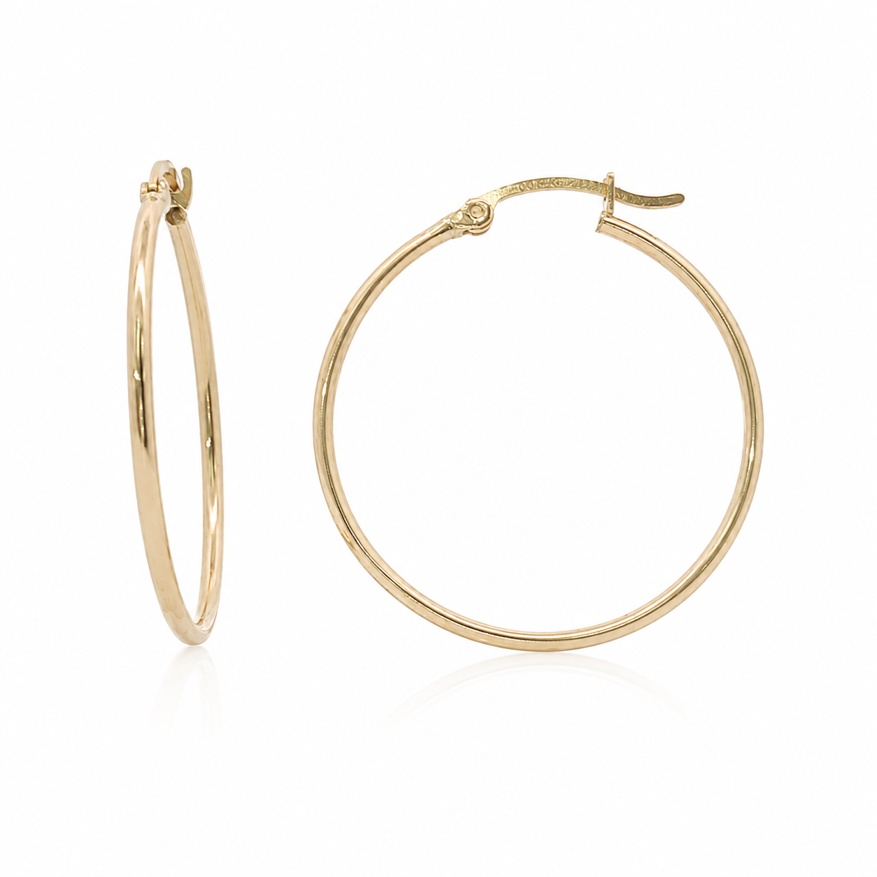 14k Gold High Polish Medium Hoop Earrings | 28mm