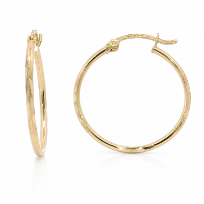 14k Gold High Polish Medium Hoop Earrings | 27mm