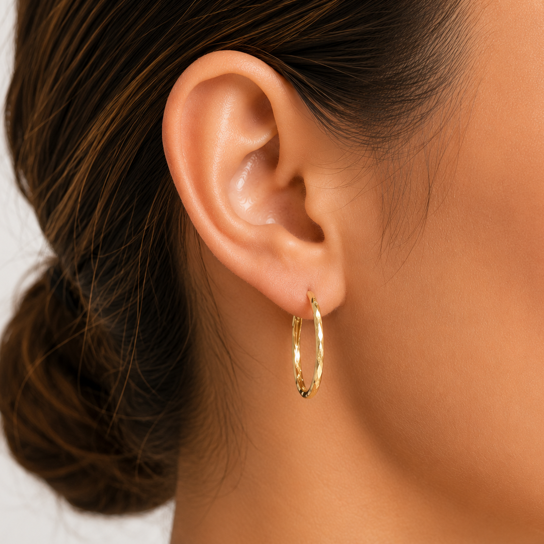14k Gold High Polish Medium Hoop Earrings | 27mm