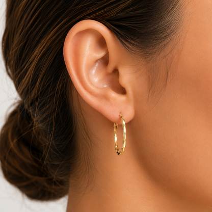 14k Gold High Polish Medium Hoop Earrings | 27mm