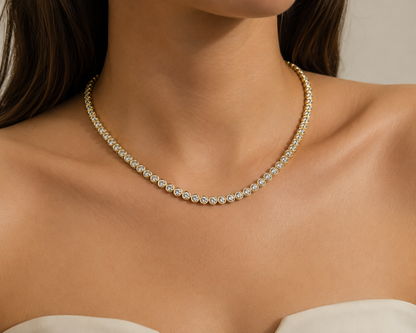 14K Gold Round Bezel Natural Diamond Necklace