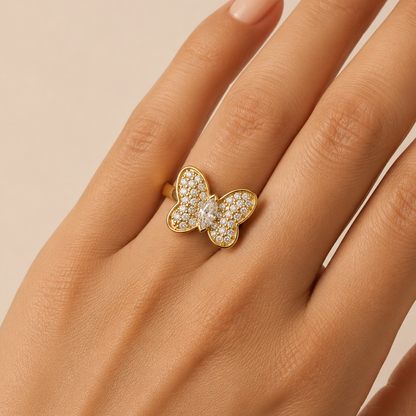 14k Gold Marquise Natural Diamond Butterfly Ring