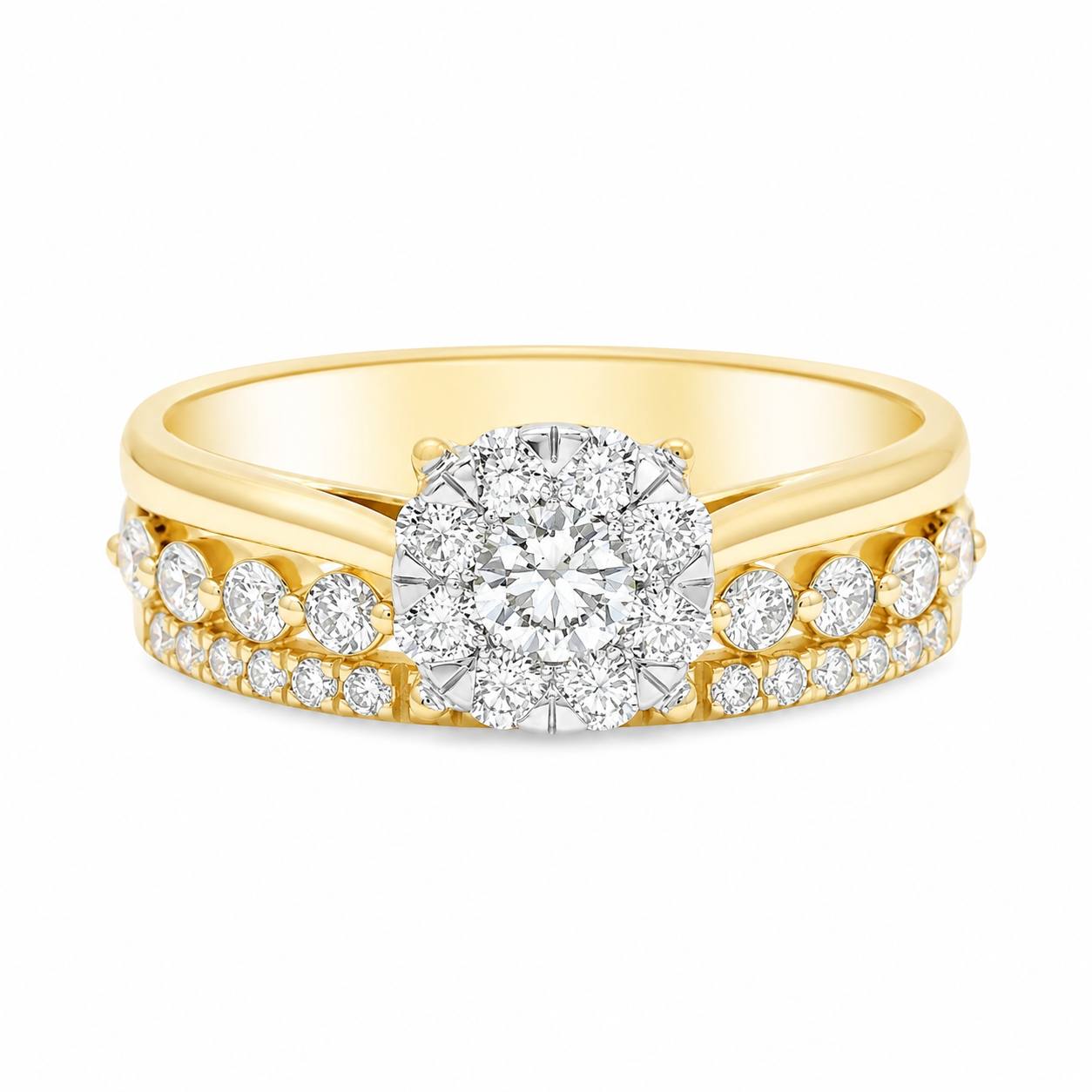 14k Yellow Gold and Natural Diamond Stack Illusion Ring (0.79 t.c.w.) Sz. 7